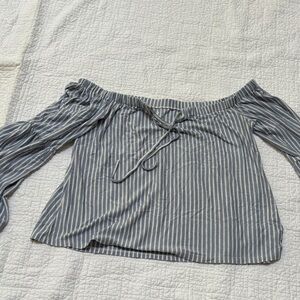 American Eagle Outfitters Blue and White Striped Off-Shoulder Blouse